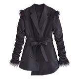 Long Pleated Sleeve Personality Ostrich Fur Coat