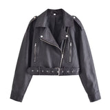 Ornament Motorcycle Leather Coat Black Leather Jacket Coat