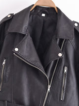 Ornament Motorcycle Leather Coat Black Leather Jacket Coat