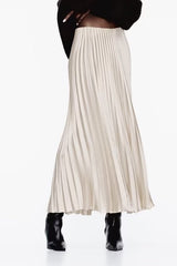 Women Elegant Slightly Mature Silk Satin Pleated Skirt