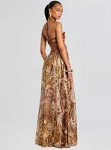 Women Clothing Autumn Court High Grade Strap Backless Sexy Halter Dress