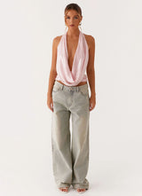 Sequined Halter Backless Lace up Sling Vest