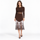 Lace Stitching High Waist Long Skirt