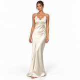 Women Clothing Spring Sexy Lace Stitching Satin Dress