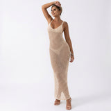 Summer Beach Dress Women Solid Color Sexy Knitted Cutout Beach Swimsuit Blouse Sun Protective Clothing Crochet hook