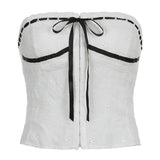 Spring Summer Jacquard Lace up Tube Top Sexy Street Waist Single Breasted Sexy Vest - Angelique