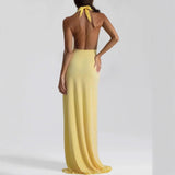 Lace up Backless Streamers Maxi Dress