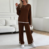 Solid Color Knitted Long Sleeve Suit