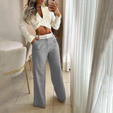 Ladies Suit Summer Casual Solid Color Loose Trousers Two Piece Set - Angelique