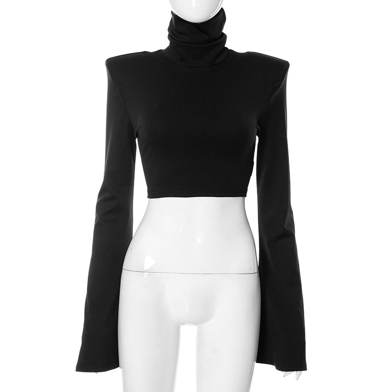 Pile Collar Flared Sleeves Sexy Top