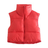 Sleeveless Zipped Stand Collar Cotton Vest