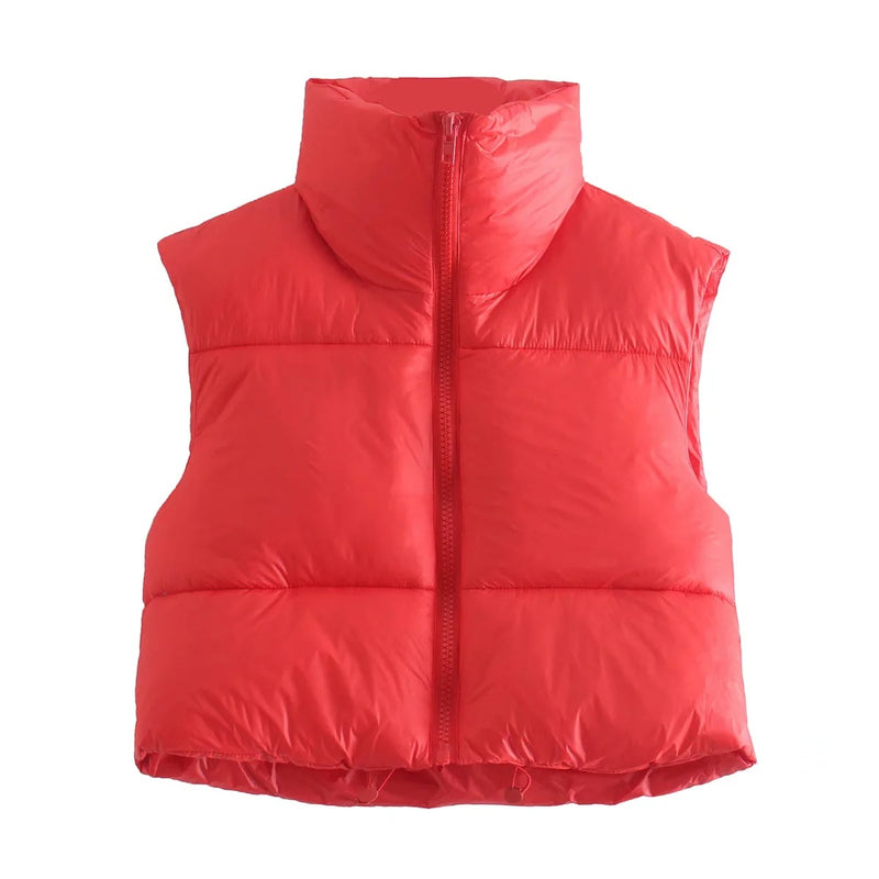 Sleeveless Zipped Stand Collar Cotton Vest