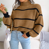 Women  Casual Striped   Half Turtleneck Knitted Sweater