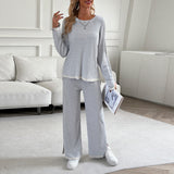 Solid Color Knitted Long Sleeve Suit