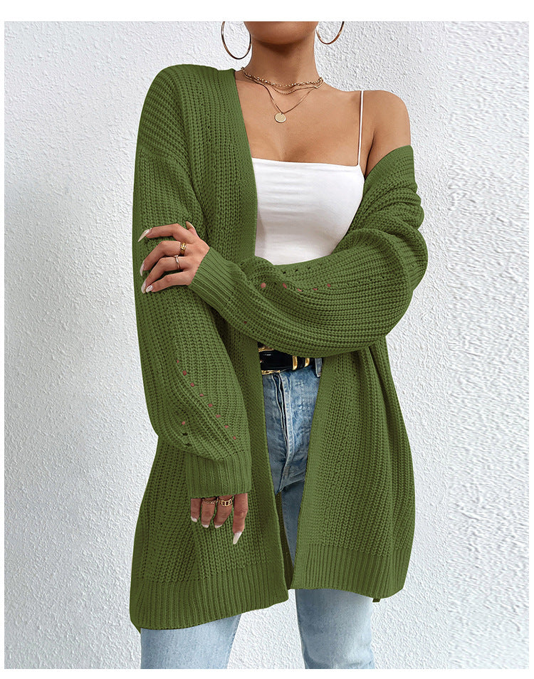 Mid Length V Neck Solid Color Sweaters