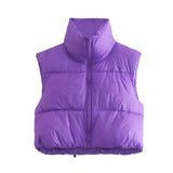 Sleeveless Zipped Stand Collar Cotton Vest