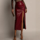 Flattering Sheath Leather Skirt Solid Color Skirt