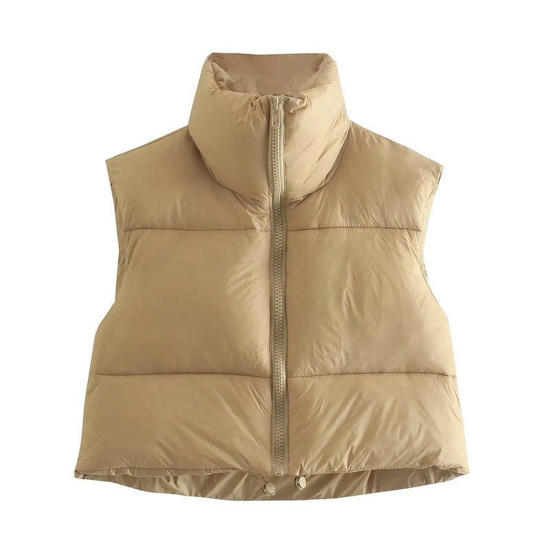 Sleeveless Zipped Stand Collar Cotton Vest