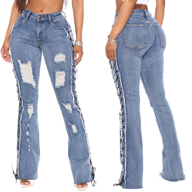 High Elasticity  Slim Ripped Denim Trousers