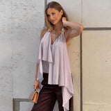 Halter Backless V neck Irregular Asymmetric Vest