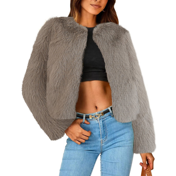 Crew Neck Coat Faux Fur