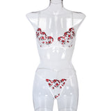 Floral Embroidery Stretch   Lingerie Set