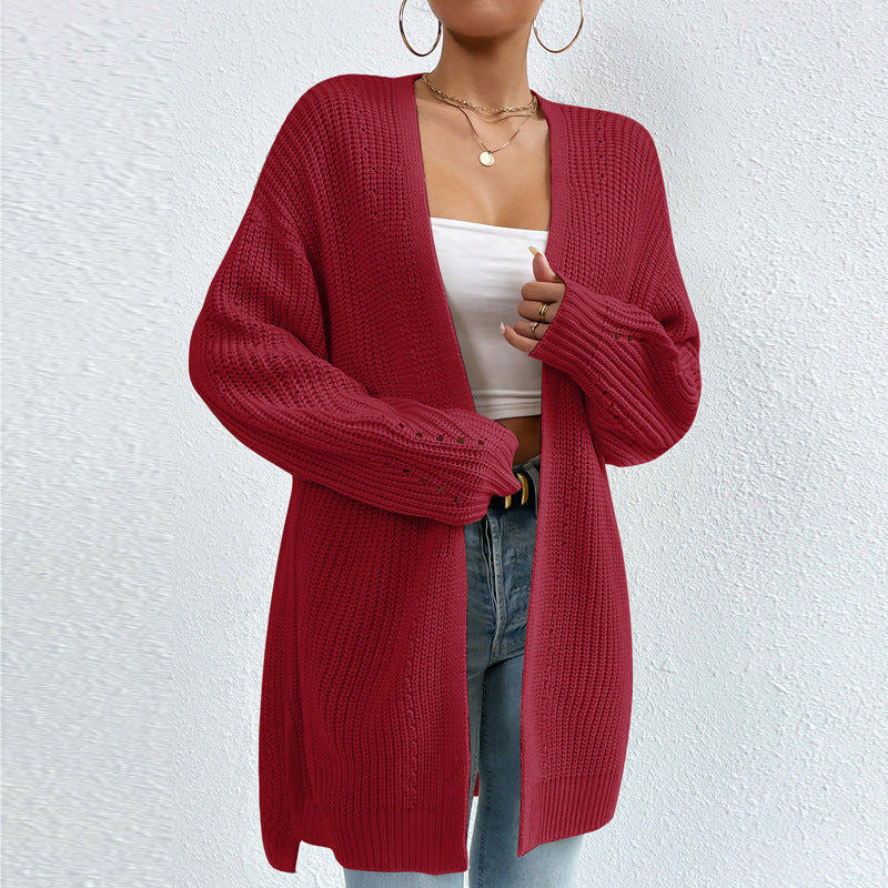 Mid Length V Neck Solid Color Sweaters