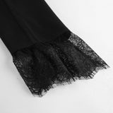 Black Autumn Winter Lace Stitching Office Women Long Sleeve Blazer