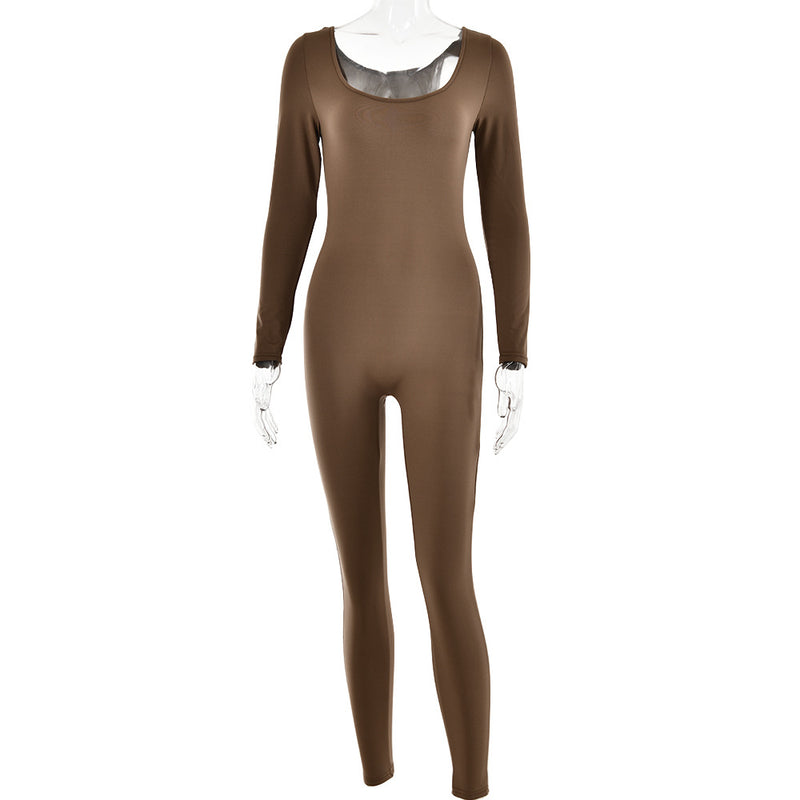 Long Sleeve Tights U Collar Jumpsuit