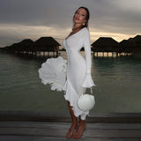 Tight Bell Sleeve Side Slit Dress