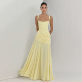 Elegant Graceful Sexy Dress Low Cut Sling Dress Solid Color Waist Tight Backless Fishtail Dress Maxi Dress for Women