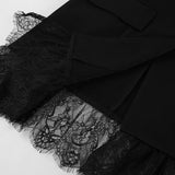 Black Autumn Winter Lace Stitching Office Women Long Sleeve Blazer