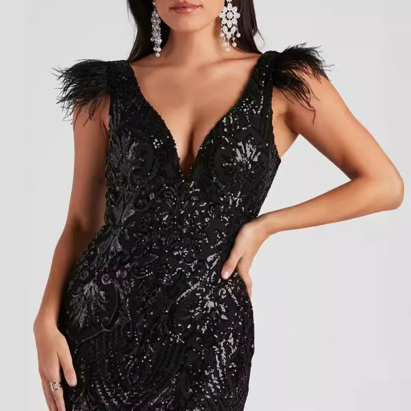 Slim High Density Sequined Cocktail Evening Dress