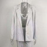 Shiny Blazer  Straight-Leg   Suit