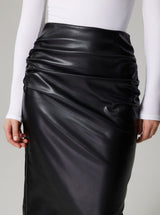 Back Slit Ruffle Hip Faux Leather Skirt