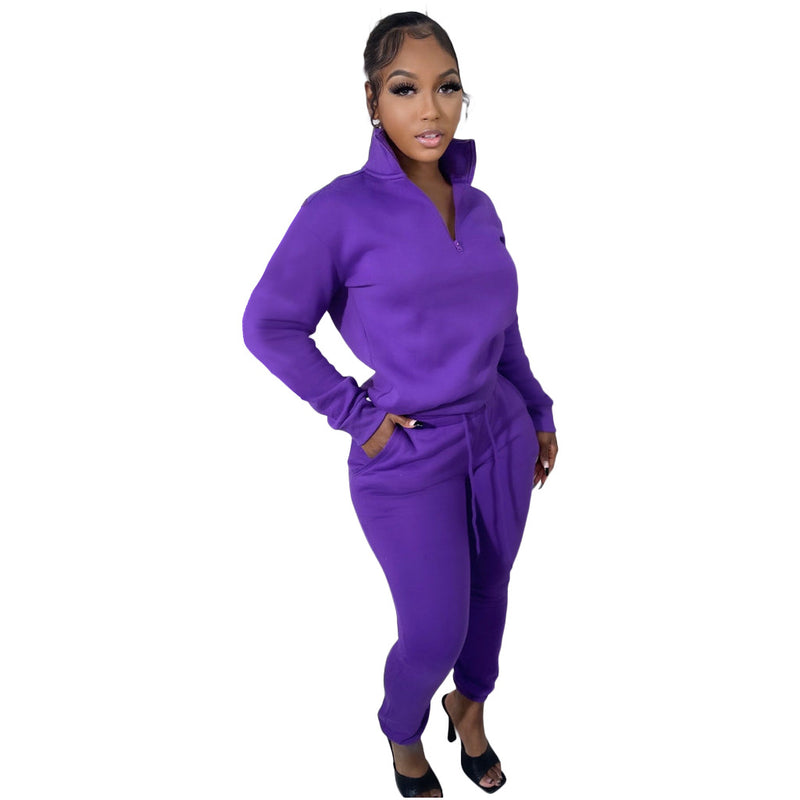 Fleece Lined  Zipper Casual Exercise Suit