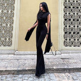 Women Spring Elegant Women Clothing Solid Color Slim High Waist round Collar Gauze Ribbon Jumpsuit