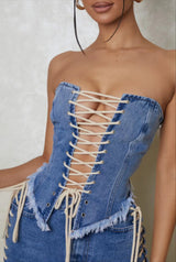 Adjustable Washed Denim Tube Top