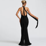 V neck Halter Backless Dress