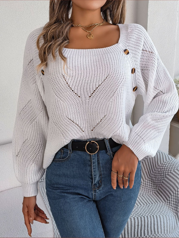 Casual Square Collar Button  Sweater