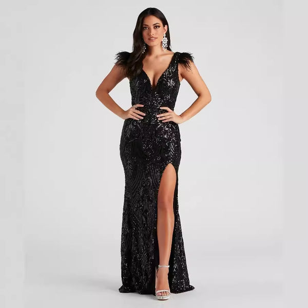 Slim High Density Sequined Cocktail Evening Dress