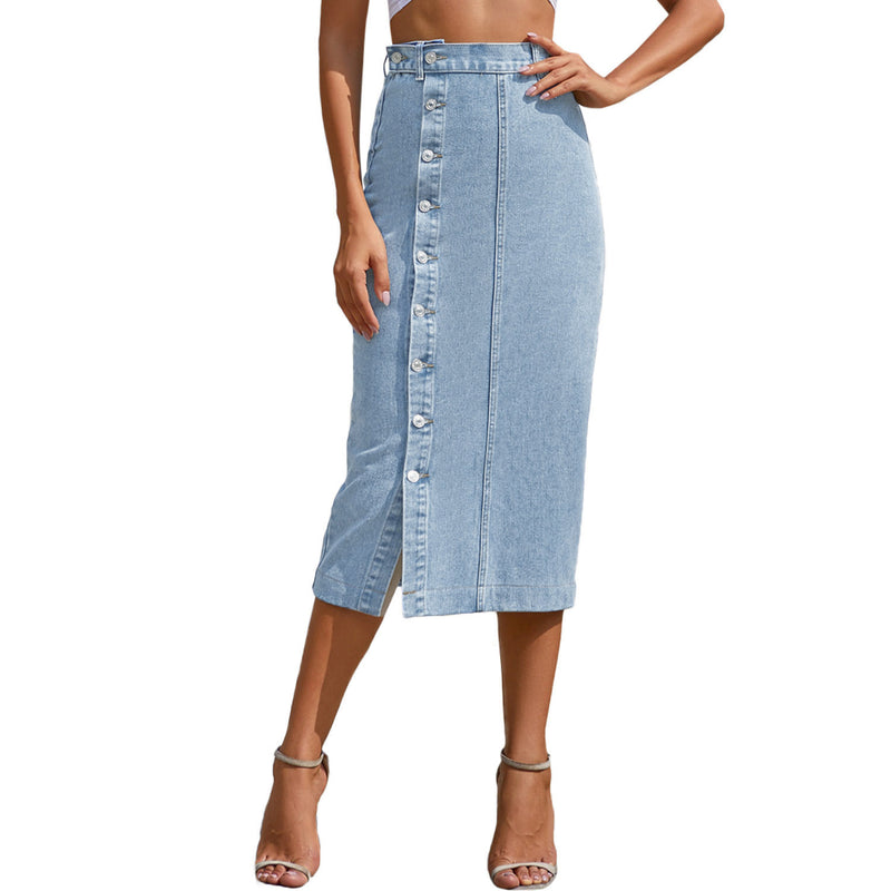 Slit Denim High Waist Long Skirt