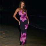 Floral Print Cross Lace up Fishtail Maxi Dress