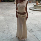 Summer Women Clothing Sexy Sleeveless off Shoulder Low Waist Cropped Skirt Two Piece Set