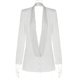 V Plunge neck  Rhinestone  Bare Back Blazer