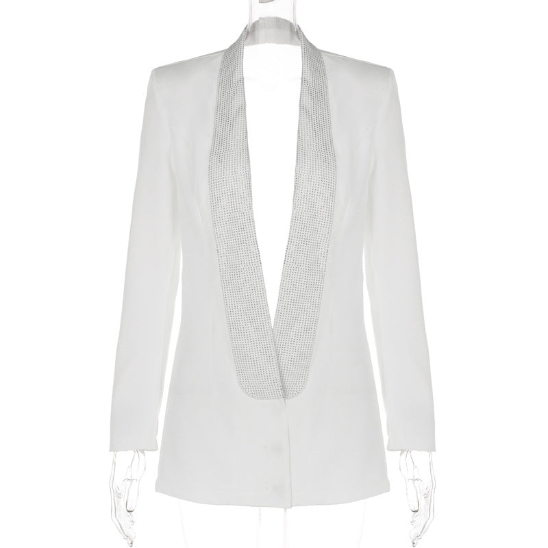 V Plunge neck  Rhinestone  Bare Back Blazer