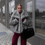Faux Fur Coat Silver Fox Color Environmental Fur