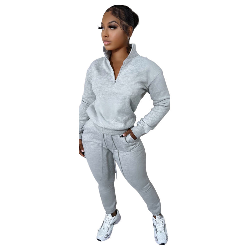 Fleece Lined  Zipper Casual Exercise Suit