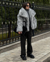 Faux Fur Coat Silver Fox Color Environmental Fur