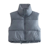 Sleeveless Zipped Stand Collar Cotton Vest